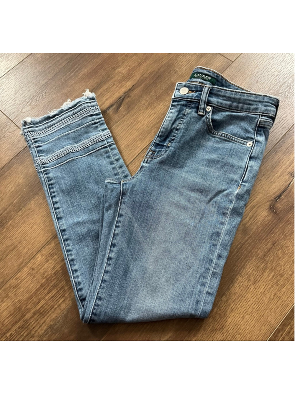 Lauren Ralph Lauren premier straight cropped jeans patterned raw hem size 2